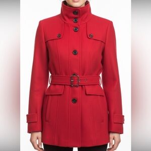 NWT Nicole Miller Red Peacoat Military Style Buttons Belted Coat Jacket M